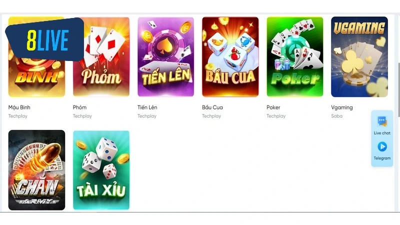 Trải nghiệm Game đánh bài đổi thưởng mới nhất 8live